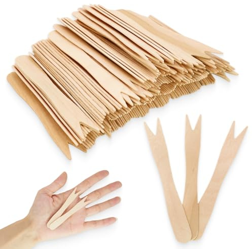 300 pièces Fourchettes à frites, Pics à frites en bois, Fourchettes en bouleau, 80mm fourchettes jetables biodégradables, Couverts écologiques pour finger food, snacks, fêtes, camping et pique-niques