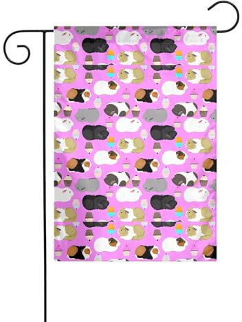 AEKGOHP Mât de drapeau de jardin imprimé cochons d'Inde et cupcakes Décoration de cour extérieure double face 30,5 x 45,7 cm