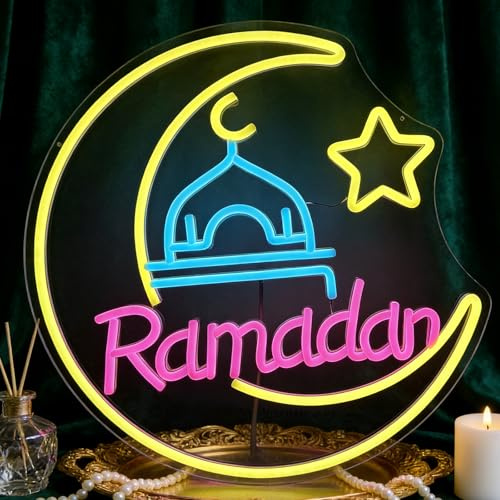 RumonZS Ramadan Kareem Neon Sign 38 cm Eid Mubarak Neon Lights for Wall Decor Muslim Islamic Led Light Sign for Ramadan Mubarak Ramadan Kareem Sign Islamic Muslim Home Bedroom Party Decor Gift