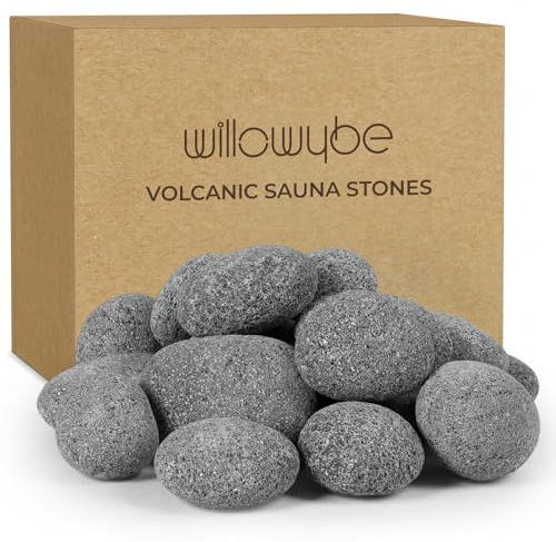 WILLOWYBE Volcanic Sauna Stone Rock 35 lb / 16 kg – Rounded Lava Rocks for Electric & Wood-Burning Sauna Heaters, Porous Sauna Rocks for Soft Steam, Natural Grey - Sauna Accessory