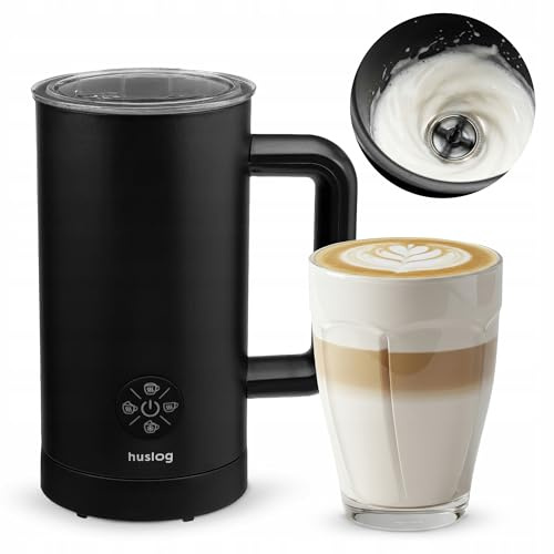 huslog Espumador de Leche Eléctrico 500W con Calentador 4 Modos (Espuma Caliente Densa y Ligera, Fría, Leche Caliente), 300 ml Calentar / 150 ml, Apagado Automático, para Cappuccino y
