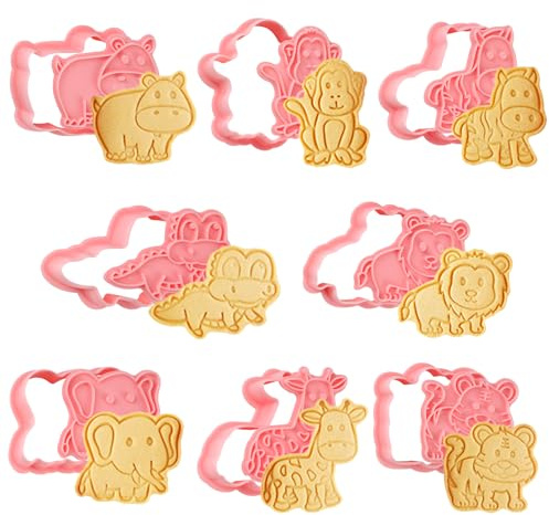 Bigqin Ausstechformen Tier, 8 Stück Keksausstecher 3D Keksstempel Cookie Cutter Plätzchen Ausstecher, Löwe, Kuh, Elefant, Tiger, Krokodil, Nashorn, Giraffe, Affe Plätzchenausstecher für Plätzchen