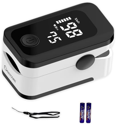 Berrcom Pulsoximeter Blut-Sauerstoff-Sättigung Monitor Finger hohe Genauigkeit Sats Monitor für Erwachsene mit Batterien und Lanyard