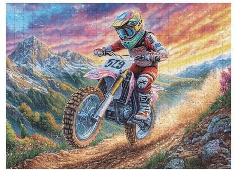 Premium Piloto de Motocross Montaña Moto de Cross Aventura Salvaje Puzzle 500 Piezas para Adultos Estimulante Divertido Y Cautivador Ideal para Actividades En Casa 500 PCS（52×38cm）