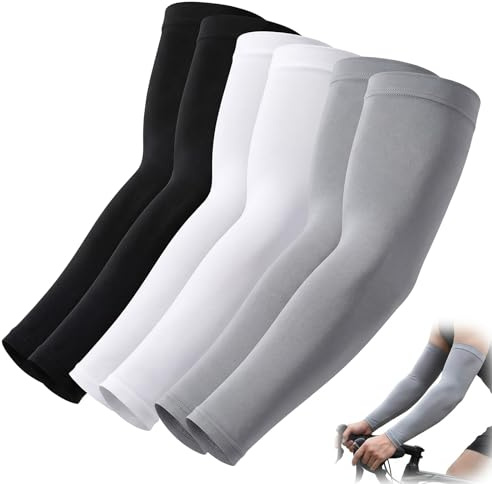 BCHMN 3 Pares de Mangas para Brazos con Protección UV UPF 50+, Manguitos Ciclismo y Running Transpirables, Mangas de Sol de Compresión para Hombre, Cubre Tatuajes, Negro, Blanco y Gris