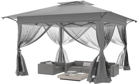 MAYTIIMO Faltpavillon 4x4m Faltbar mit EIN-klick-Aufbau, Höhenverstellbar, UV-Schutz Wasserdicht Gartenpavillon Pop-Up Partyzelt mit Tragetasche auf Rollen für Garten Terrasse Outdoor, Silbergrau