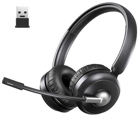 TECKNET Wireless Headset, Bluetooth V6.0 Headset with ENC Noise Cancelling Microphone, Rechargeable USB A Headsets, One-Key Mute Mic, 50H Playtime Over-Ear Headphones for Office/Call Center/Team