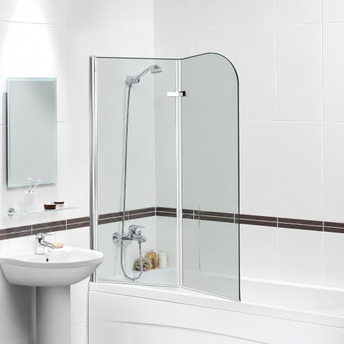 Monucep Duschwand für Badewanne 100x140 cm faltbar, 6mm ESG-Sicherheitsglas | 2-teilig mit silbernem Aluminiumrahmen und Transparentoptik, als platzsparender Spritzschutz für kleine Bäder