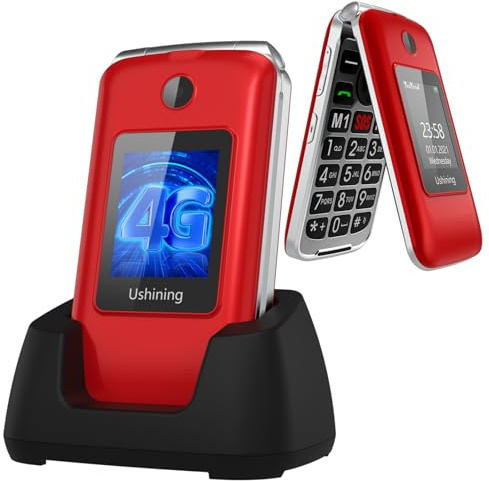 Tosaju 4G Senioren Handy ohne Vertrag faltbar 1200mAh Einfacher Akku Große Taste Handy für Senioren mit Ladestation Notruftaste Dual SIM