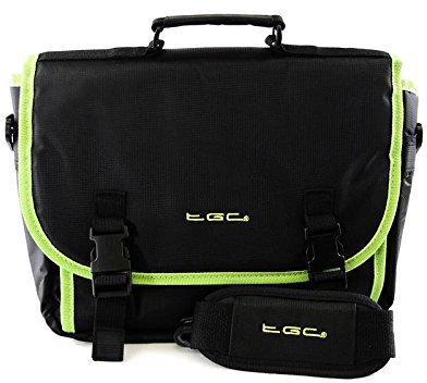 New Black & Electric Green Padded Netbook Net Book Messenger Style PC Case Bag