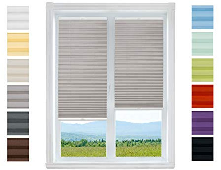 Plissee Rollo NACH MAß zum Anschrauben | TOP QUALITÄT Pearl Stoffkollektion | Halterungen zum Schrauben | Faltrollo Jalousie, Sichtschutz, Sonnenschutz Fenster (Grau, B: 51-60cm, H: 91-110cm)