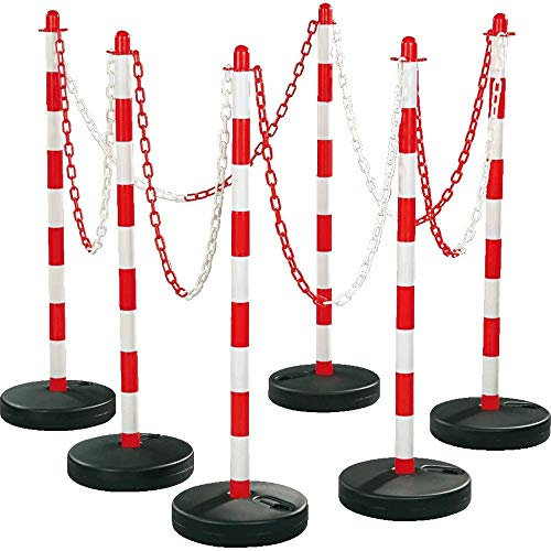 TMS PRO SHOP Kettenpfostenset UNI, Kreis, 6 Stück, rot/weiß, 10 m Kette, Art.-Nr. 37179 | Kettenpfosten | Absperrpfosten | Absperrkette