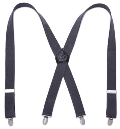 KANGDAI Herren Strapazierfähige Hosenträger mit 4 Clips Echtes Leder Klammern, Breite elastische Träger, Hosenträger für Hosen