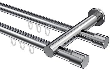 Interdeco Innenlauf Gardinenstange Chrom doppelläufig 20 mm Ø Platon Santo, 220 cm
