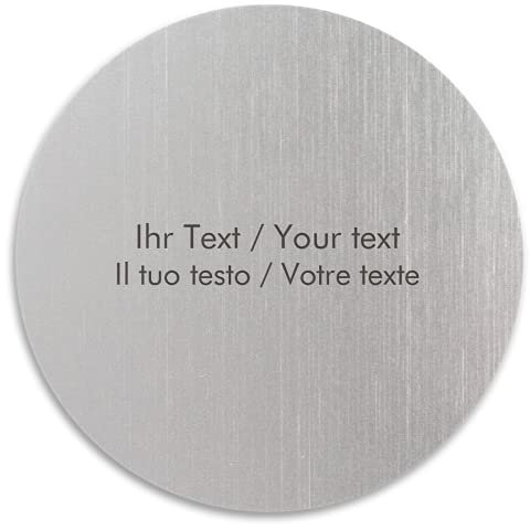 Rundes Türschild in Edelstahl-Optik mit personalisierter Gravur - Ø 50 mm, silber-metallic/schwarze - Klingelschild, Namensschild mit eigenem Text