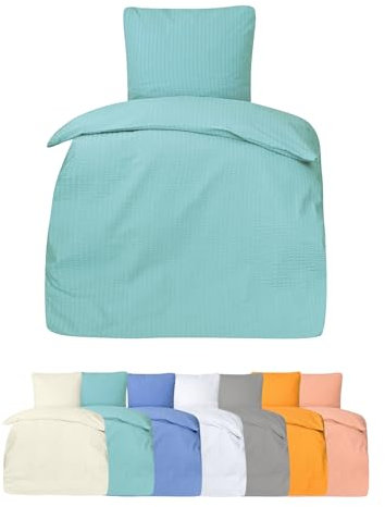 PremiumShop321 Seersucker Hotel Ropa de cama con cierre de hotel, 100% algodón (menta, 135 x 200 / 80 x 80)