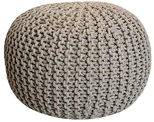 Voglrieder Sitzpouf Strickhocker Grobstrick handgeknüpft Ø 55 cm beige