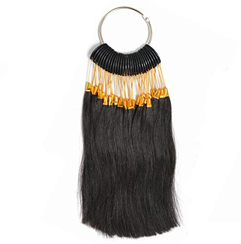 RemeeHi Haarmuster zum Testen von Farbe, Haarfarbe, Probe-Ringe mit Goldschnallen, echtes menschliches Haar für Friseursalon, 30 Strähnen/Set, natürliches Schwarz, 3°