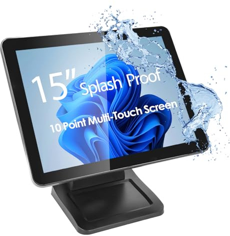 ANGEL POS 15-Inch 4:3 Capacitive LED Backlit Multi-Touch Monitor, True Flat Seamless Design Touchscreen with Metal POS Stand, for Office, POS, Retail, Restaurant, Bar, Gym, Warehouse