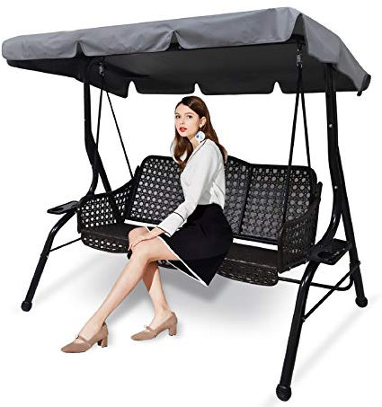 Swing Chair Canopy Replacement, 2 Seater Garden Swing Seat Canopy Cover, Waterproof Windproof Anti-UV Heavy Duty Rip Proof Garden Hammock Top Cover, Garden Furniture Cover Outdoors (Grey, Small)