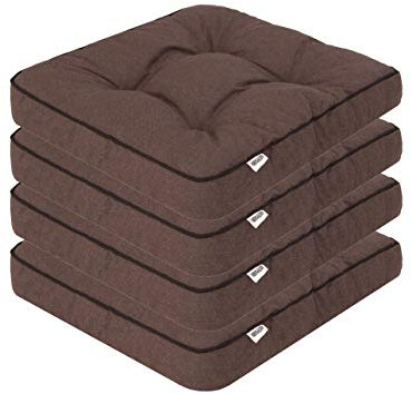 PillowPrim 4er Set Stuhlkissen 49x47 cm Sitzauflagen Polsterauflagen Outdoor/Indoor Außen/Innen Garten Winter gatren Freizeit Sommer Sommerferien Braun