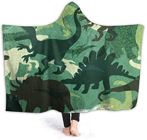 QWFDAQ Poncho Decke Grüner Dinosaurier Kuscheldecke 70x100cm super warm weiche und Bequeme Kapuzendecke, Sherpa Fleece Wrap Decke ​für Frauen Männer ​Jungen und Mädchen