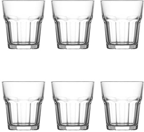 Tradineur - Set de 6 vasos de cristal, modelo Aras, resistentes, base gruesa, servir agua, licores, bebidas, fiestas, uso diario (305 ml, 9,5 x 8,7 cm)