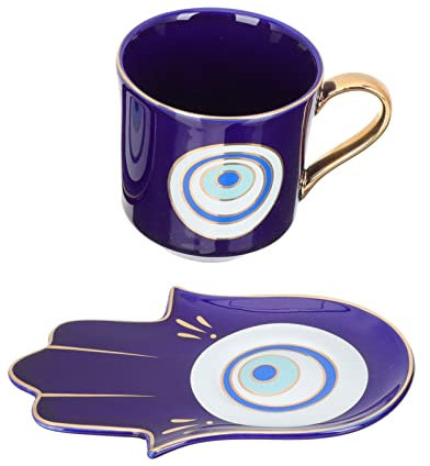 Alipis 1 Juego Taza De Café Turco Hamsa Mano Mal De Ojo Decoración Del Hogar Juego De Cafe Taza De Leche Tazas De Espresso Apilables Taza De Té Griego Árabe Cerámica Bebidas Oficina