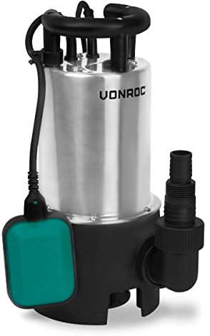 VONROC Bomba sumergible de acero inoxidable - Bomba de agua - 850W - 14000 l/h - Para aguas sucias y limpias - Con interruptor de flotador