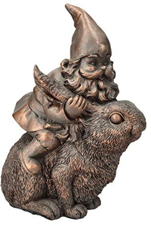 Pacific Giftware Nain de jardin montant sur un lapin | Figurine de jardin décorative en bronze