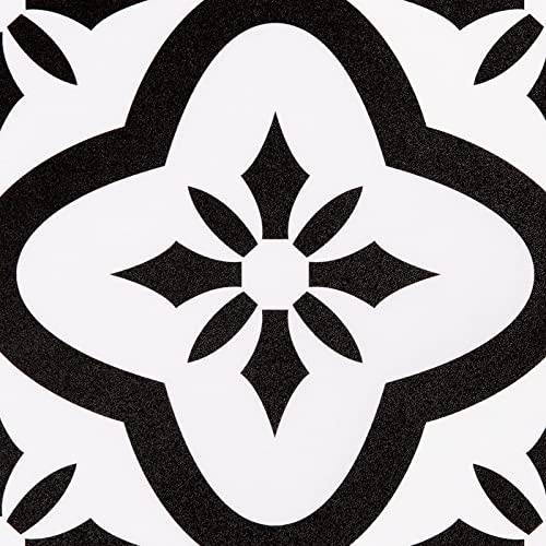 Elffloor Adhesive Floor Tiles Vinyl Flooring Self Adhesive Wall Tiles for Kitchen Bathroom Living Room Stickers PVC Waterproof Black and White 20X20cm 10pcs