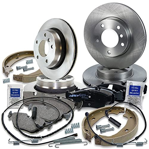 ATEC GERMANY Juego de frenos incl. discos de freno delanteros Ø 286 mm ventilados + traseros Ø 276 mm ventilados + pastillas de freno + zapatas de freno Compatible con BMW Serie 3 (E46)
