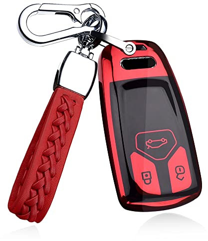 ontto Autoschlüssel Hülle Passt für A4 B9 A5 A6 8S 8W Q5 Q7 4M S4 S5 S7 SQ8 SQ7 TT TTS TFSI RS Cover Keyless Silikon Schutzhülle Schlüsselhülle Fernbedienung Schlüsselanhänger 3 Taste- A Rot