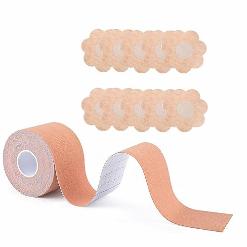 Norhogo Cinta transpirable para mujer, banda para el pecho, 5 m x 5 cm, cinta invisible para sujetador y 5 pares de enaguas, color, Talla única