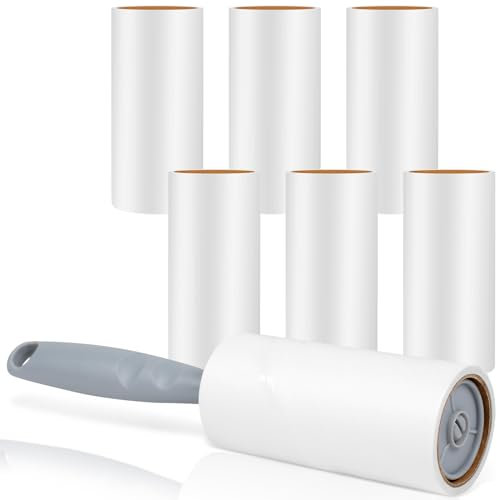 Fusselrolle, 420 Blätter Extra Klebrig Fusselroller mit 1 Abroller, Effektiv Fusselrolle Tierhaare, Fusselrolle Kleidung-Lint Roller für Kleidung, Sofa, Bett und Teppich, 7 Rollen mit je 60 Blatt