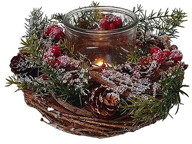 Weihnachtskranz Windlicht 22cm rote Beeren Weihnachten Tischkranz