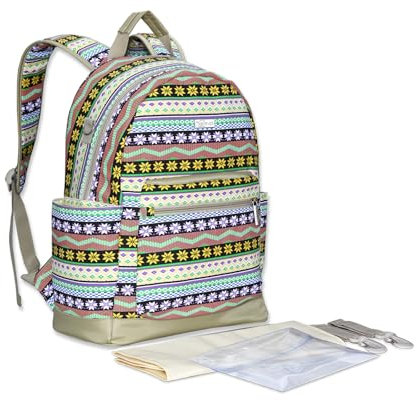 SONARIN Ethnic Baby Wickelrucksack Wickeltasche,Große Kapazität Multifunktionale Babytasche Tragbare Reise Wickeltasche Rucksack mit Wickelunterlage & Kinderwagen Haken(Maya Gelb)