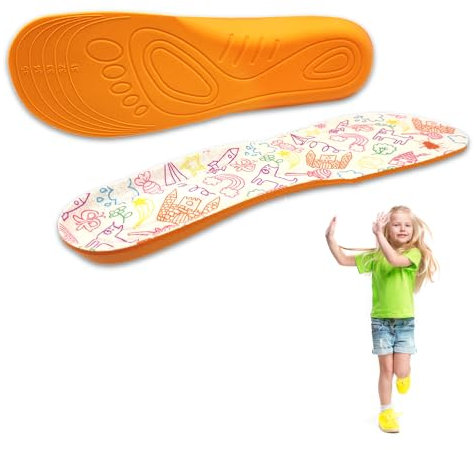 Plantillas ortopédicas recortables para niños con soporte para arco plantar y elevar talón de espuma de látex, plantilla transpirable para pies planos fascitis suela plantar alta absorción de golpes