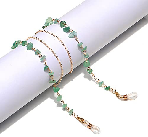 KOINEN Brillenkette, Brillenschnur string string, Brillenketten aus Naturstein, handgefertigte Brillenhalter, Maskenhalterkette for Damen und Herren (Color : Gold)