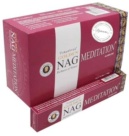 Vijayshree Golden Nag Meditation – 12 Packungen à 15 g = 180 g – Aromatherapie – Meditation – Spiritualität – 100% natürlich, umweltfreundlich