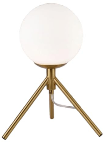 Lampada da Tavolo Minimalista Bronzo con sfera in Vetro Bianco Design Elegante per Illuminare e Decorare Spazi Interni Adatta a Comodini Scrivanie e Tavolini Altezza 30 cm (1 sfera con treppiede)