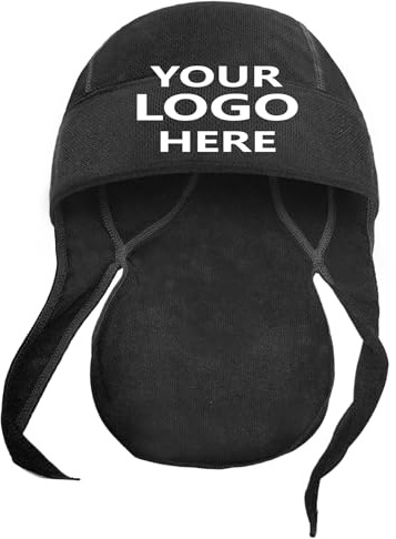 TopTie Add Your Logo Personalized Custom Do Rag Cycling Pirate Hat Cooling Skull Cap Under Helmet Headwear-Black