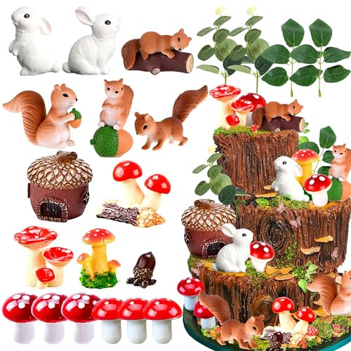 JeVenis Mushroom Cake Toppers Mushroom Cake Decoration Woodland Animals Cake Decoration Garden Cake Decorations Woodland Party Supplies Favors