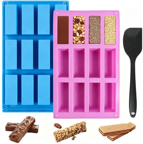 2 Stück Silikonformen Rechteckig Müsliriegel Backform Silikon | BPA-frei 12-Fach Antihaft Riegelform Silikon Spülmaschine für Muffins Kuchen Seifen Schokolade Brownie, 29.5 x 17.2 x 3cm