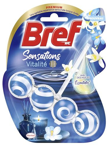 Bref WC - Sensations de Vitalité - Avec des Huiles Essentielles - Bloc WC - Parfum WC - Formule Anti-Calcaire - Produit Nettoyant WC - Pour des Toilettes Propre & Brillante - Bloc 50g