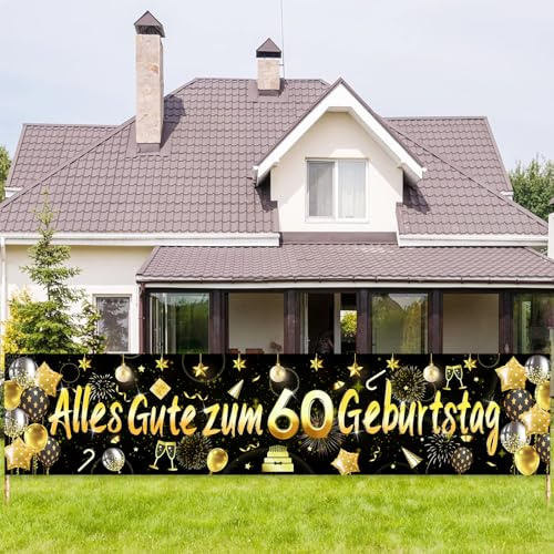 ParPix Banner 60 Geburtstag Mann Frau Deko, 60 Geburtstag Deko Girlande,Deko 60 Geburtstage Mann Frau,60. Geburtstage Deko Gold,Deko zum 60 Geburtstags,60.ter Geburtstagsbanner,Geburtstags 60 Banner