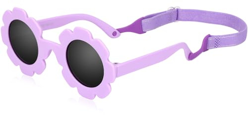 Hifot Baby solglasögon med rem, söt blomma polariserade solglasögon, UV400-skydd för spädbarn, flicka, ålder 0-24 månader, Lila, Small
