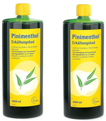 Pinimenthol Erkältungsbad | 2 x 1000 ml | Badezusatz mit ätherischen Ölen | Eucalyptusöl, Menthol & Campher wirken befreiend bei Erkältung | Erkältungsbad für alle ab 12 Jahren