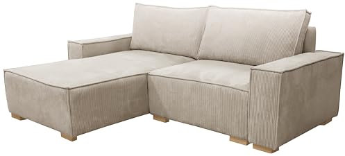 MEBLE-LUX - Ecksofa Cord Mit Schlaffunktion und Bettkasten Sven I L-Form 235cm Breit I Eckcouch Mit Federkern I Linke Ottomane Sofa Beige
