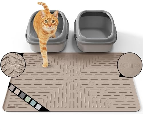 OHMO Katzenklo Matte Katzenstreu Matte Wasserdicht Silikon 60x40cm Beige | Urin&Wasserdichte Katzenmatte Katzenklo, Leicht zu reinigen, Rutschfeste Katzenmatte, Katzenstreumatte